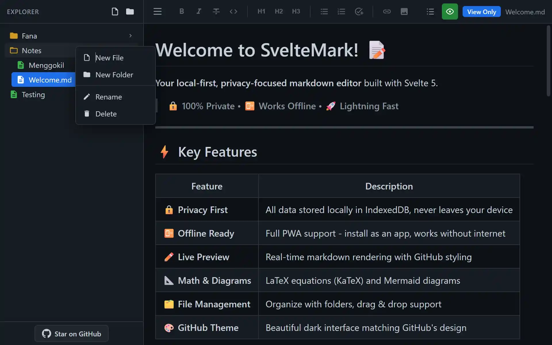 SvelteMark File Tree